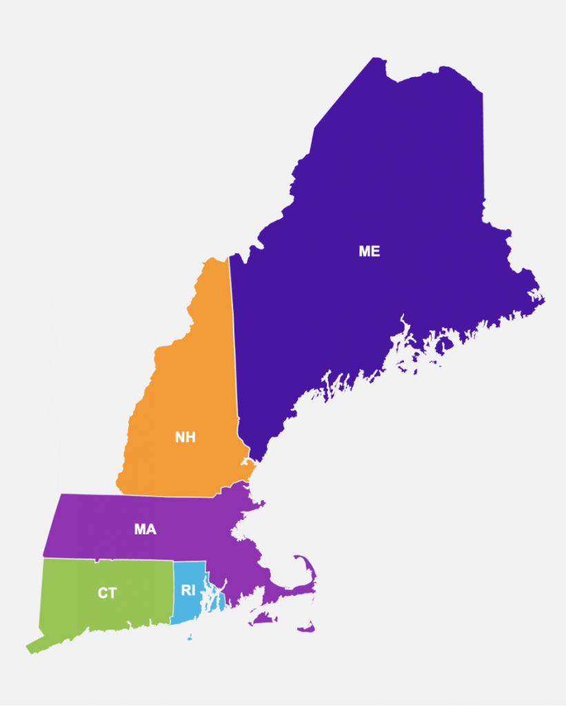 colorful map of New England